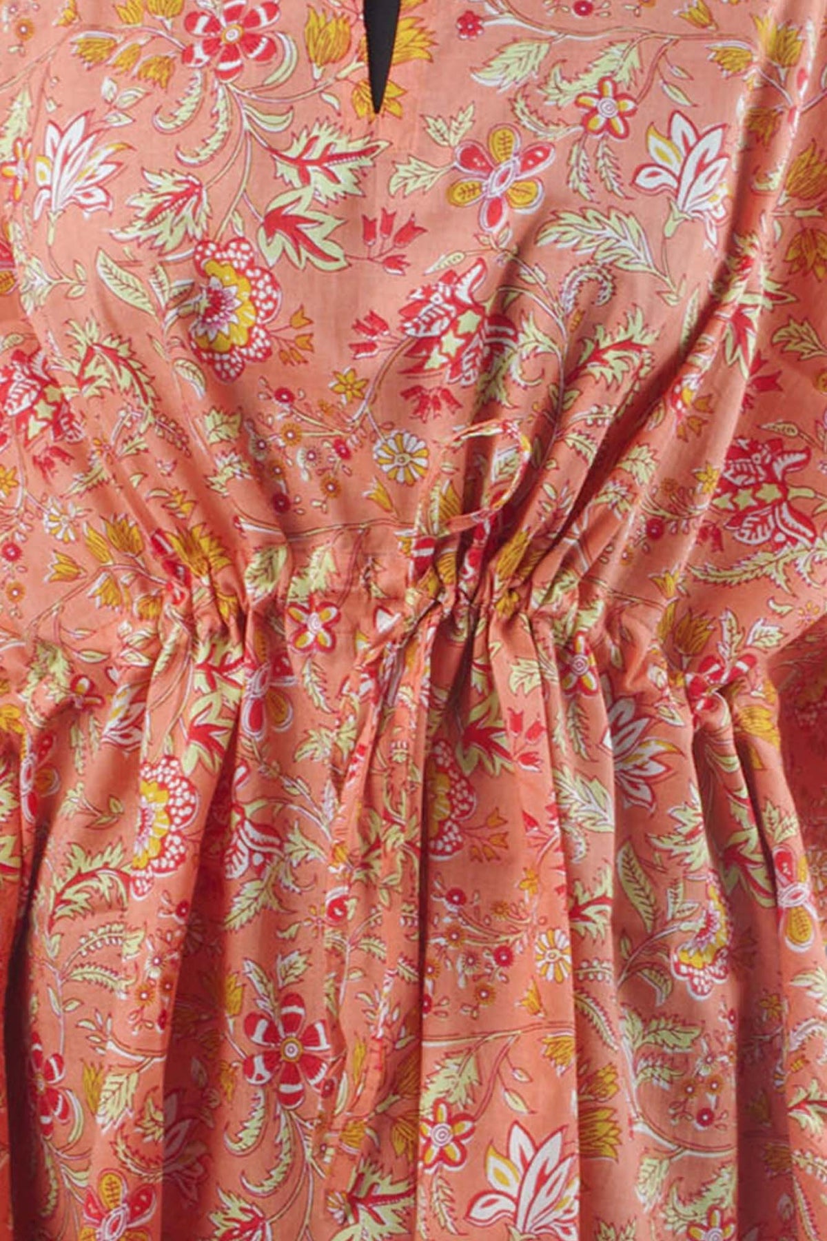 Block Printed Cotton Coverup / Kaftans - Peachy Orange Floral