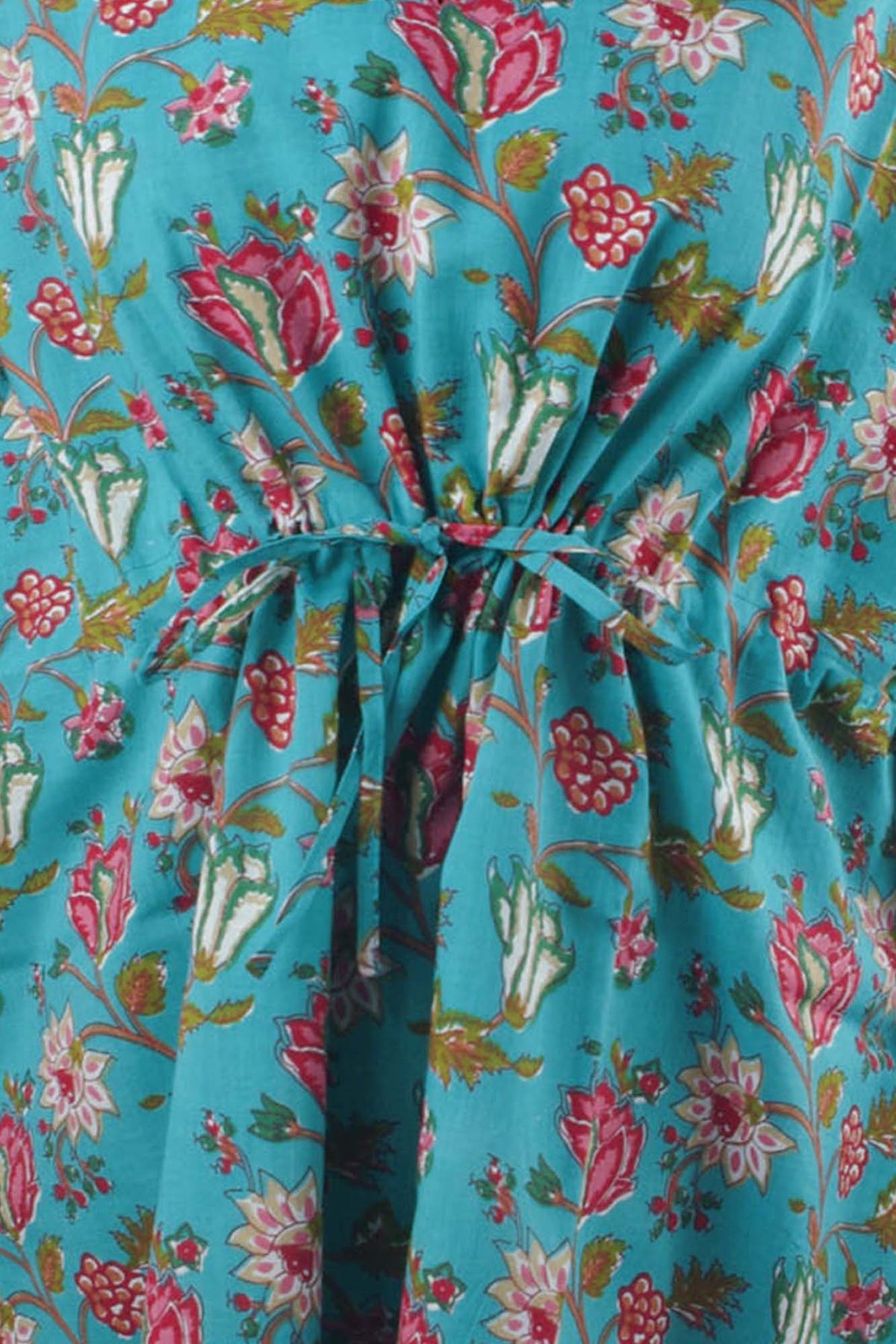 Blockbedruckter Baumwoll-Coverup / Kaftans - Blaue Blätter