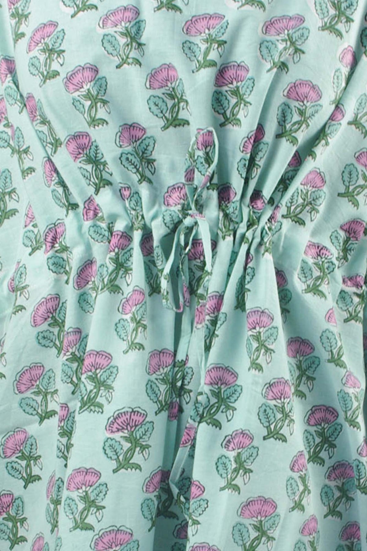 Blockbedruckter Baumwoll-Coverup / Kaftans - Blaue Blätter