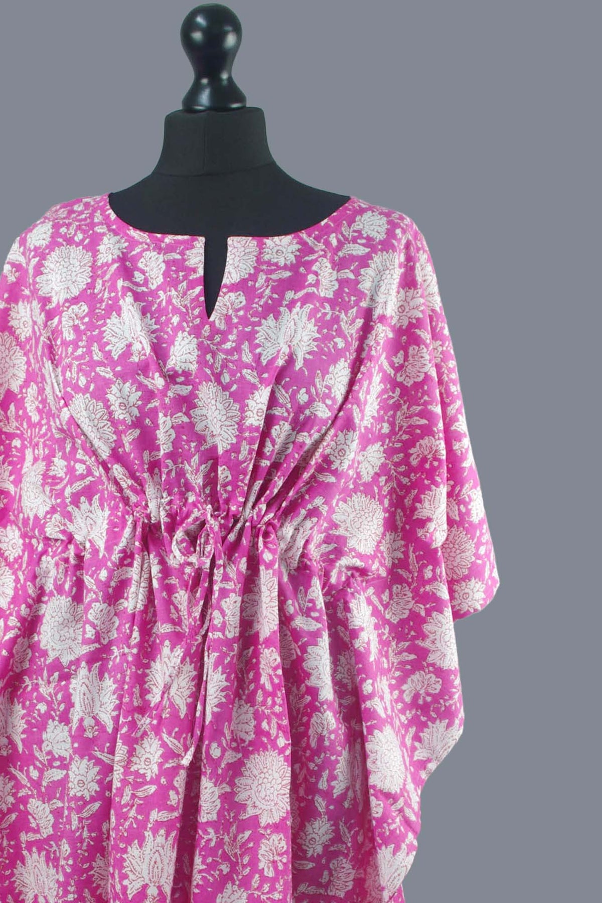 Blockbedruckter Baumwoll-Coverup / Kaftans - Blaue Blätter