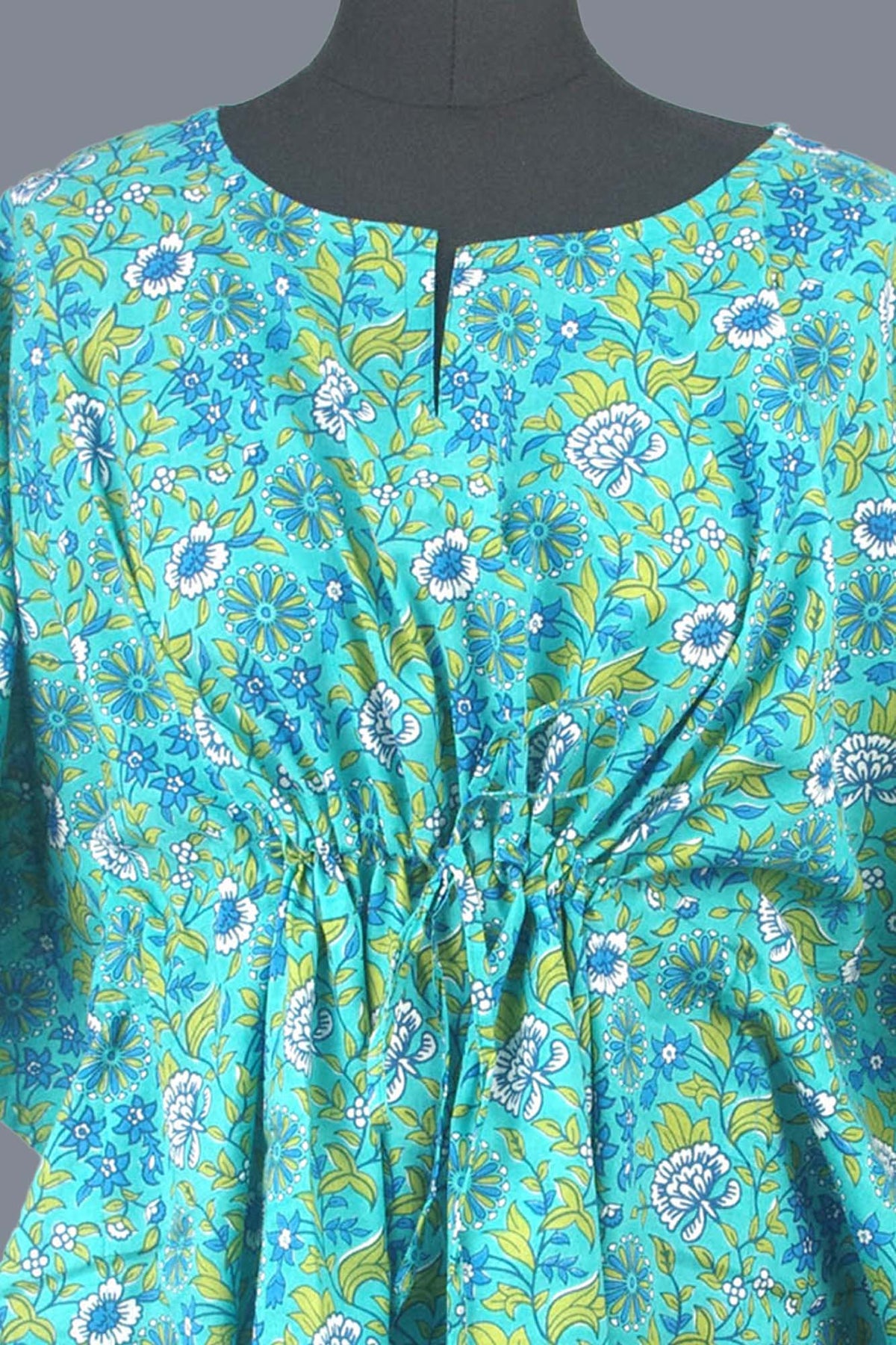 Block Printed Cotton Coverup / Kaftans - Teal Floral