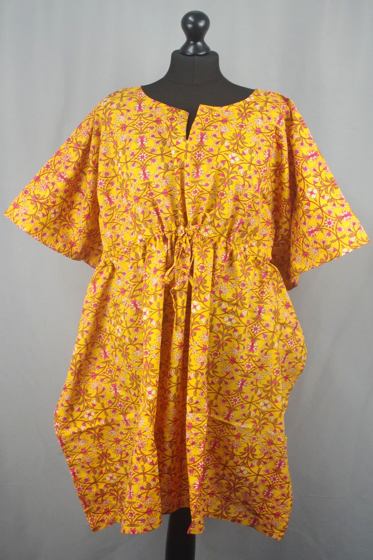 Block Printed Cotton Coverup / Kaftans - Yellow Floral