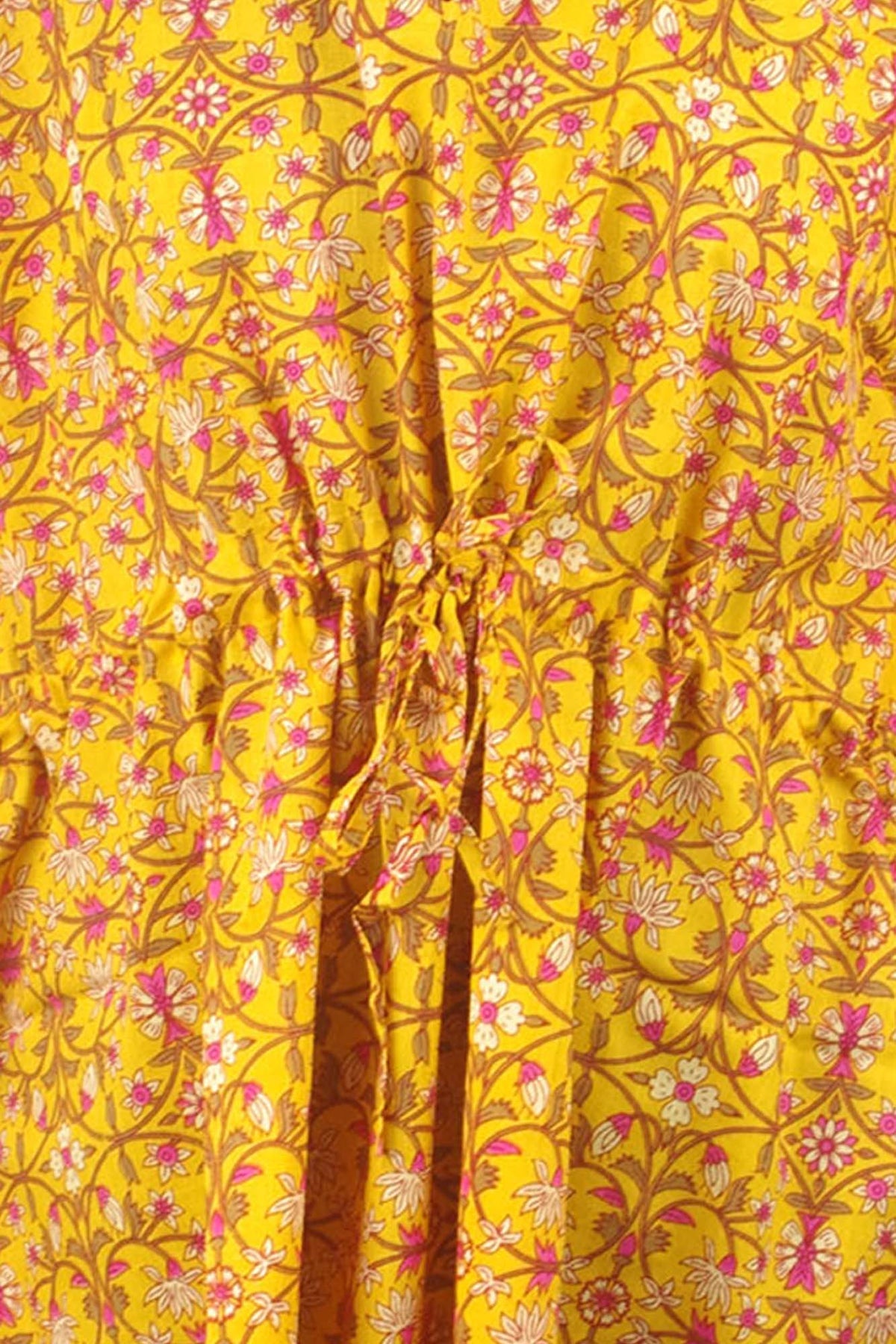 Block Printed Cotton Coverup / Kaftans - Yellow Floral