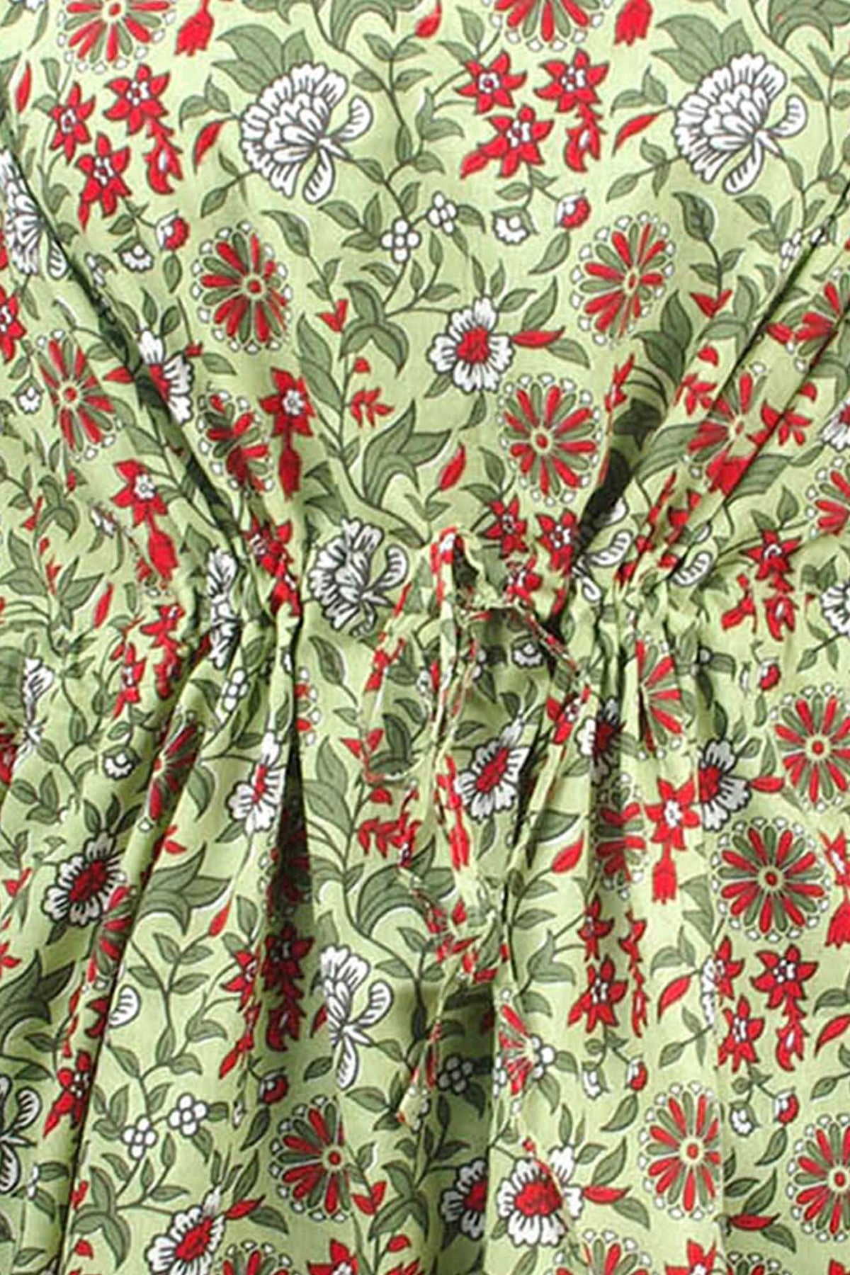 Block Printed Cotton Coverup / Kaftans - Green Red Floral