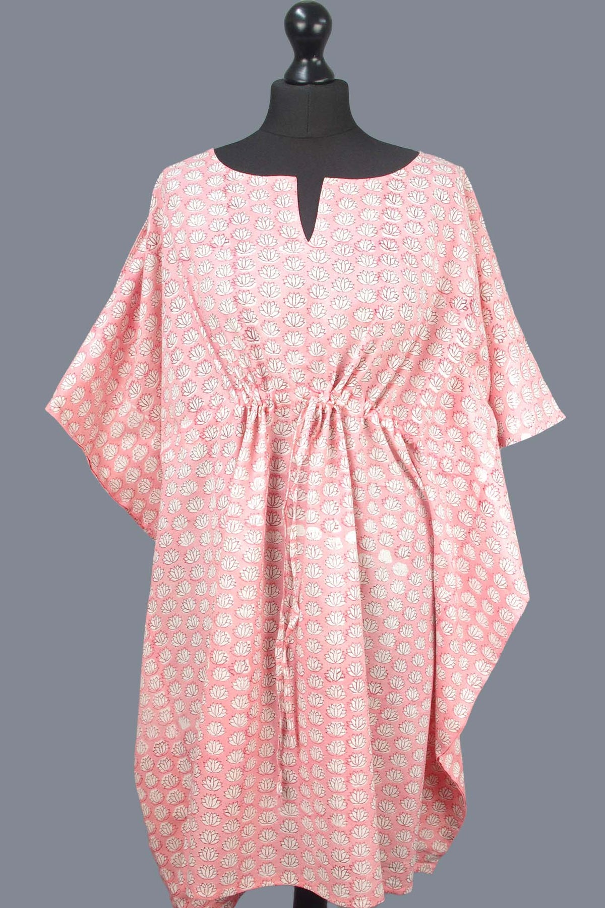 Block Printed Cotton Coverup / Kaftans - Pink Lotus