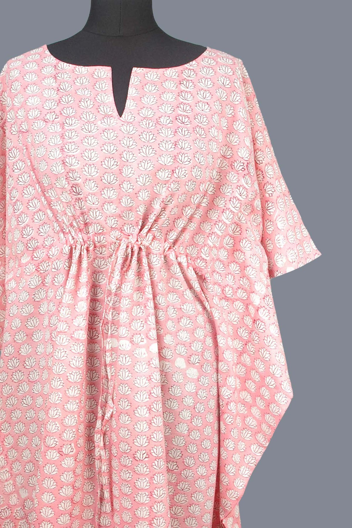 Block Printed Cotton Coverup / Kaftans - Pink Lotus