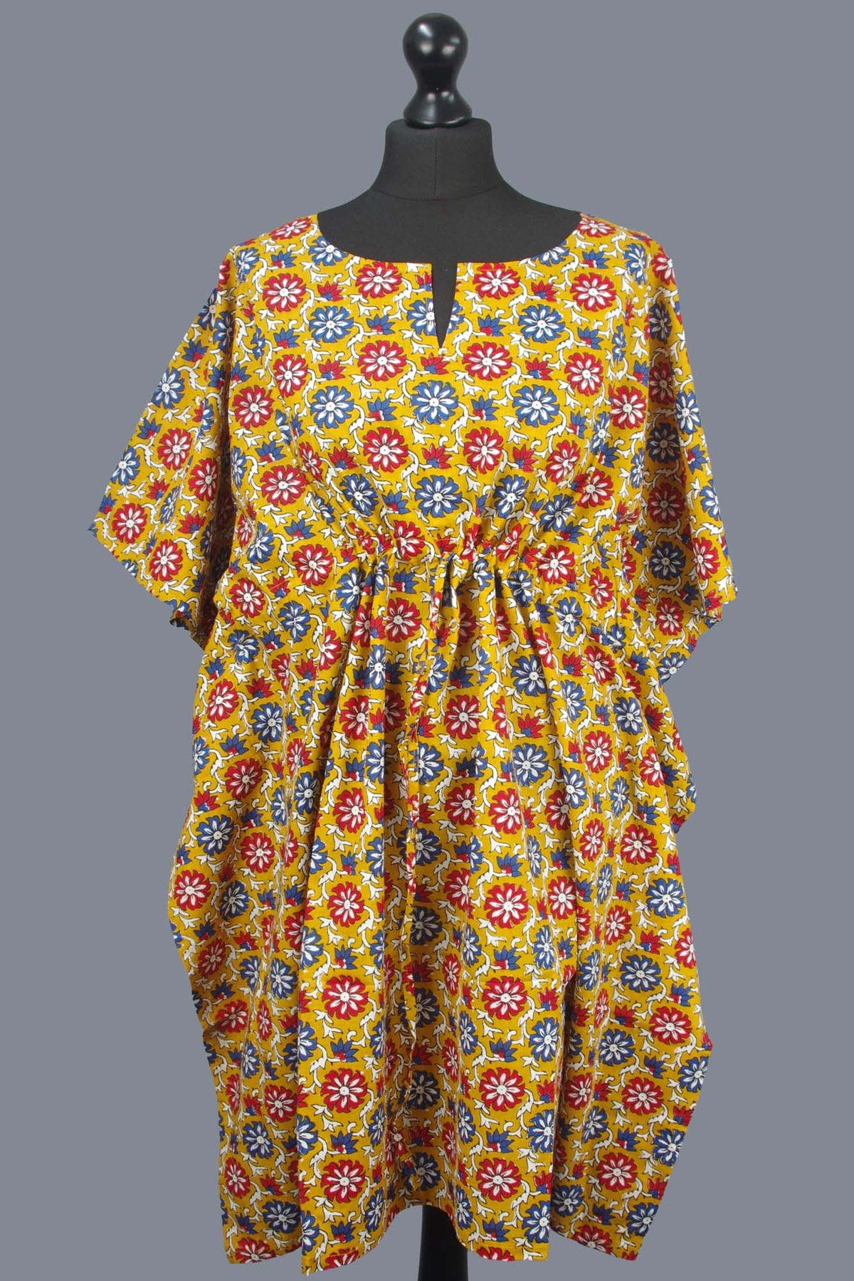 Block Printed Cotton Coverup / Kaftans - Yellow Red Floral