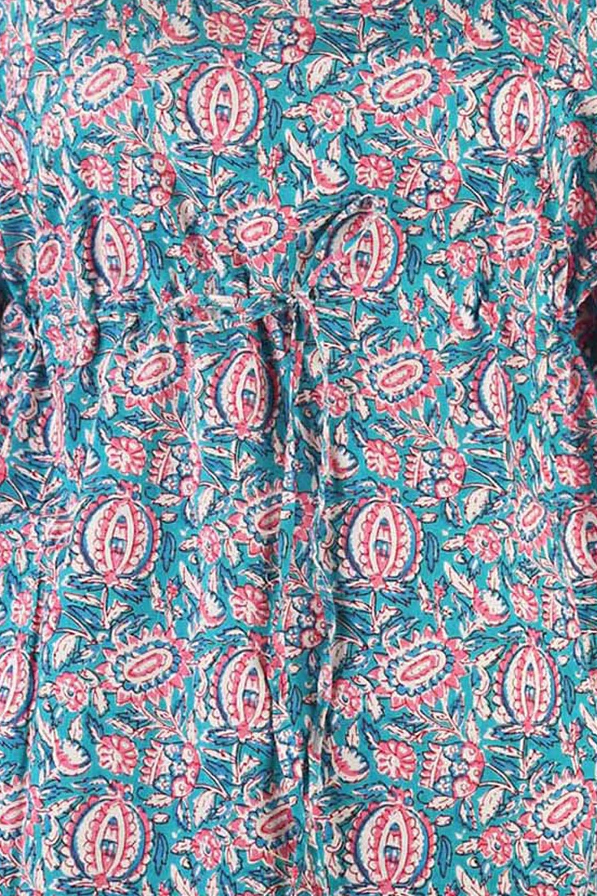 Block Printed Cotton Coverup / Kaftans - Pink Blue Tropical