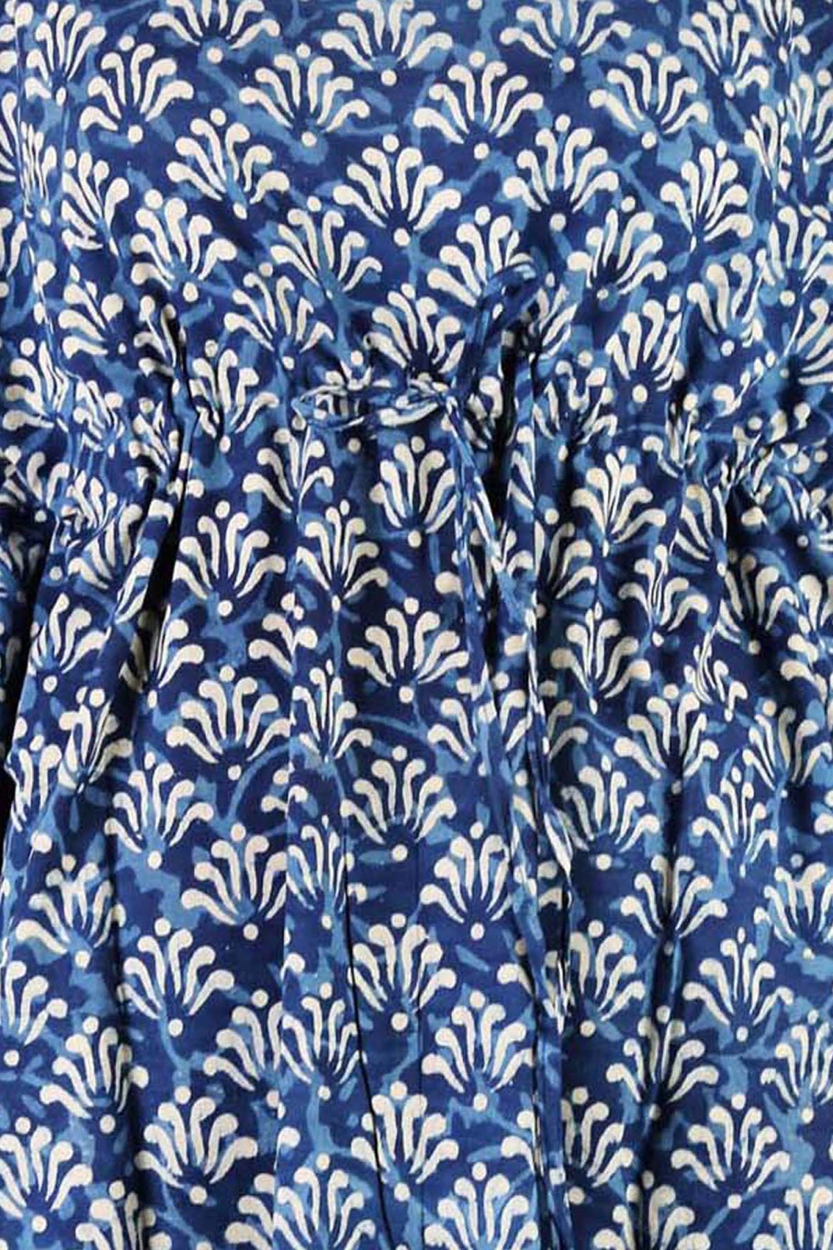 Blockbedruckter Baumwoll-Coverup / Kaftans - Blaue Blätter