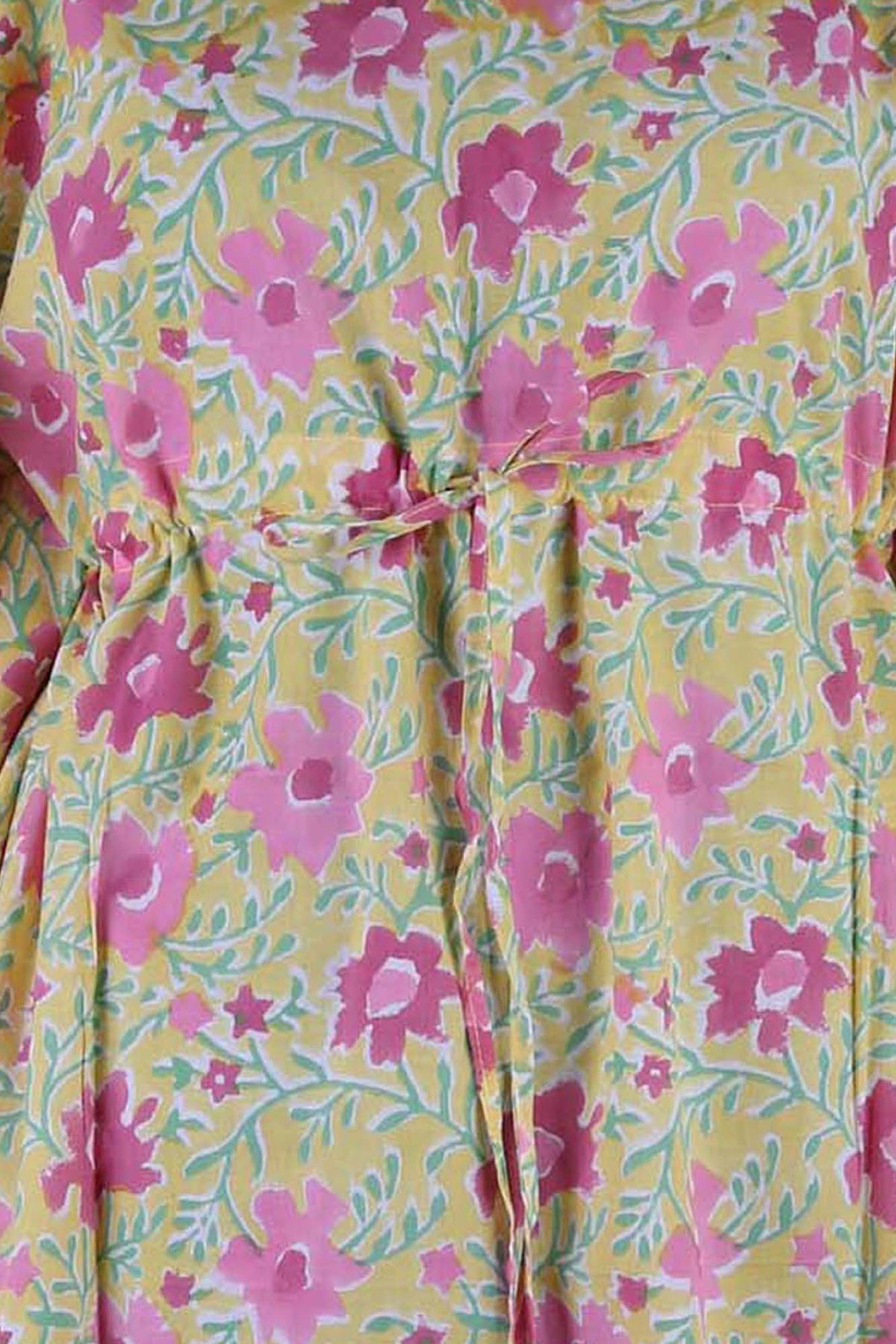 Blockbedruckter Baumwoll-Coverup / Kaftans - Blaue Blätter