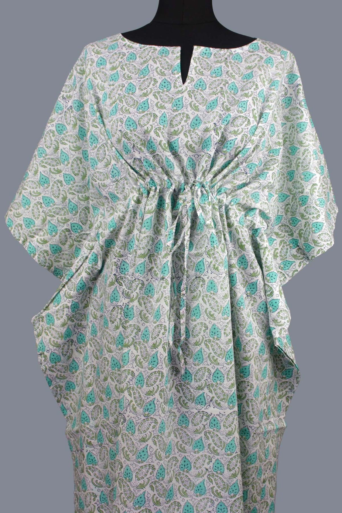 Blockbedruckter Baumwoll-Coverup / Kaftans - Blaue Blätter
