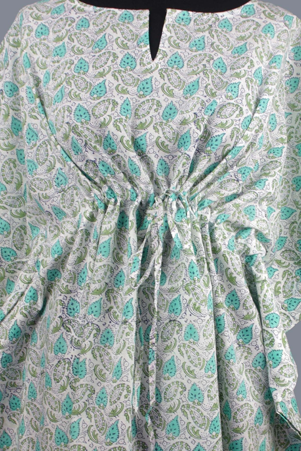 Blockbedruckter Baumwoll-Coverup / Kaftans - Blaue Blätter