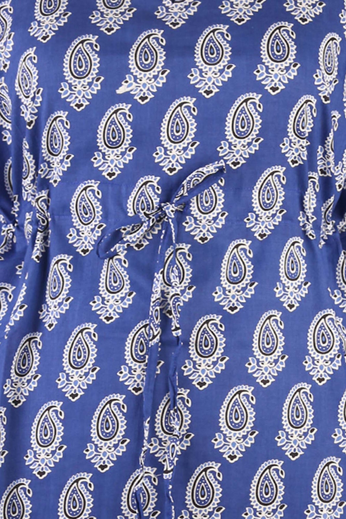 Block Printed Cotton Coverup / Kaftans - Black Paisley On Blue