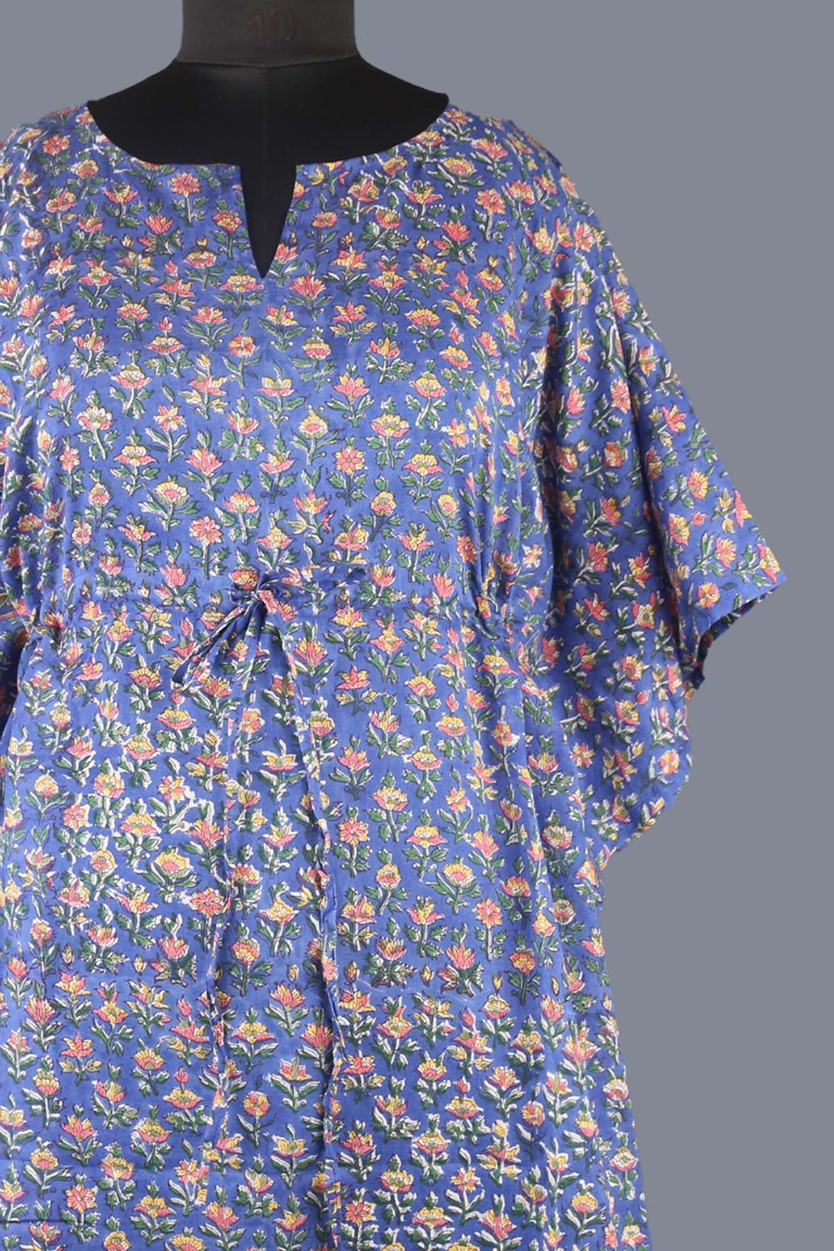 Block Printed Cotton Coverup / Kaftans - Small Flowers On Blue
