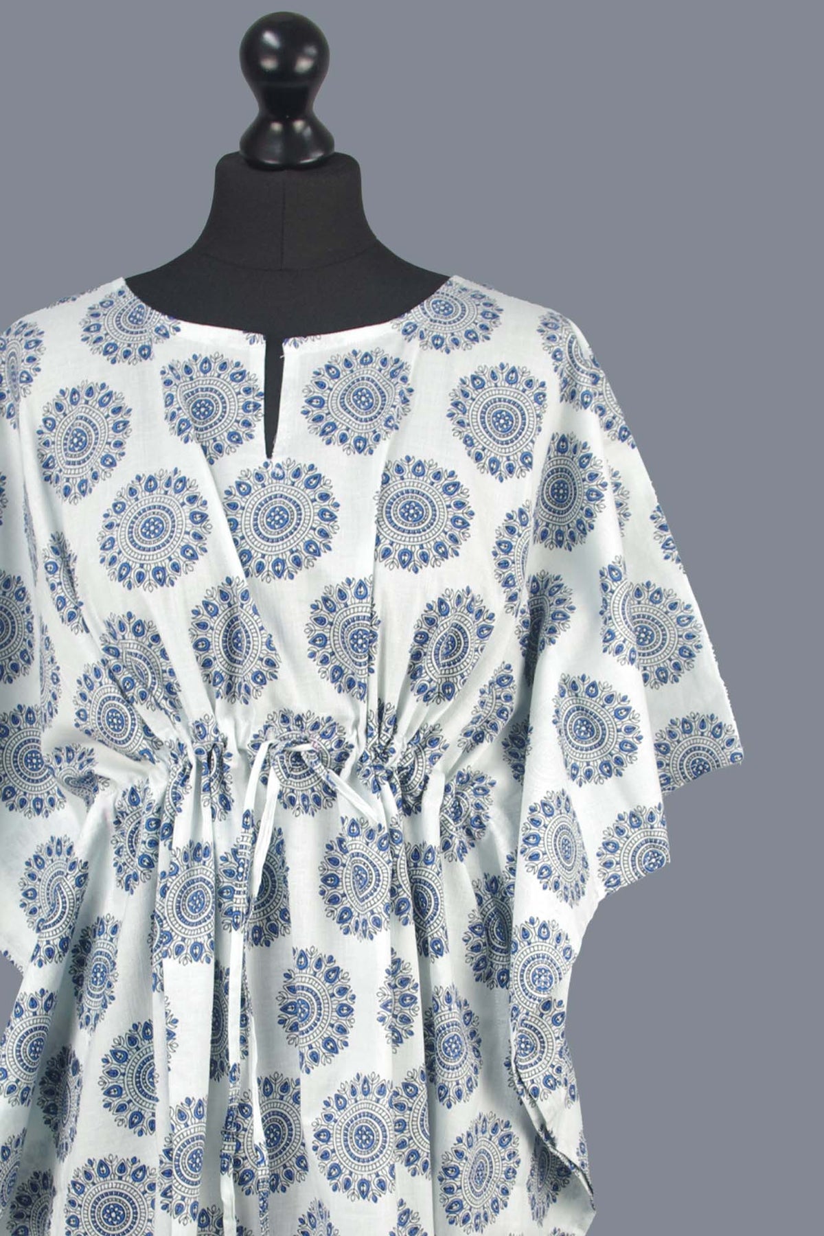 Blockbedruckter Baumwoll-Coverup / Kaftane - Grüner Lotus