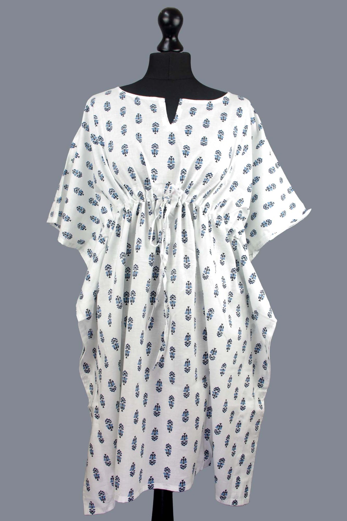 Blockbedruckter Baumwoll-Coverup / Kaftans - Blaue Blätter