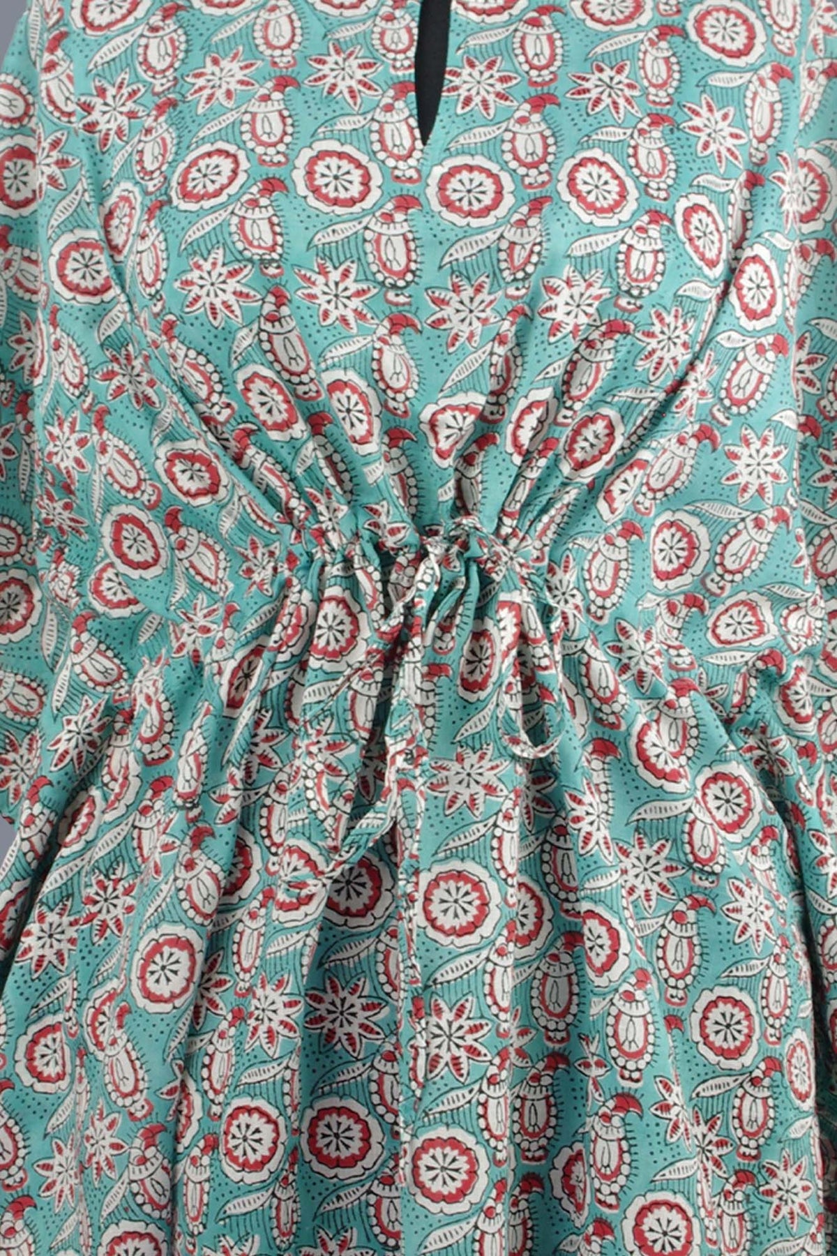 Blockbedruckter Baumwoll-Coverup / Kaftans - Blaue Blätter