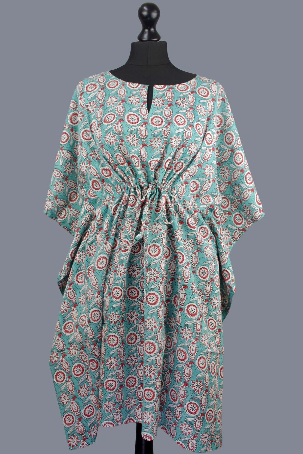 Blockbedruckter Baumwoll-Coverup / Kaftans - Blaue Blätter