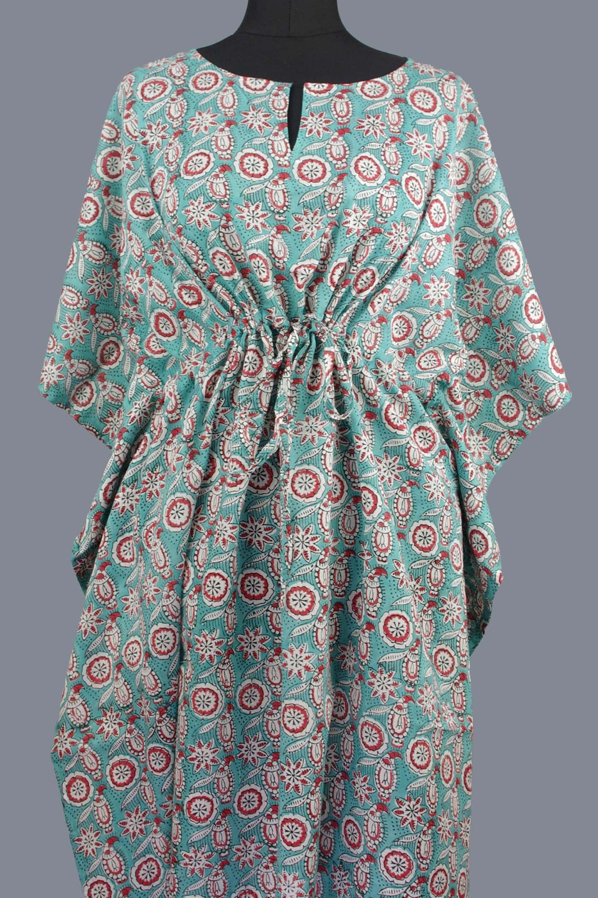 Blockbedruckter Baumwoll-Coverup / Kaftans - Blaue Blätter