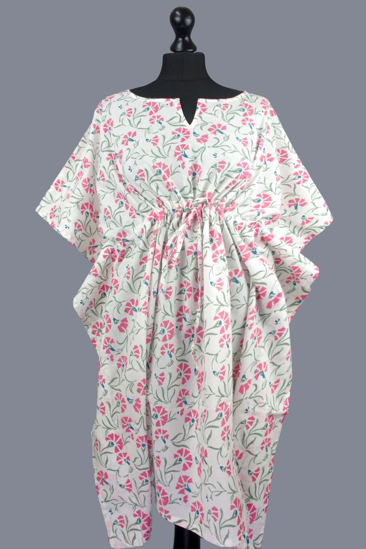 Blockbedruckter Baumwoll-Coverup / Kaftans - Blaue Blätter