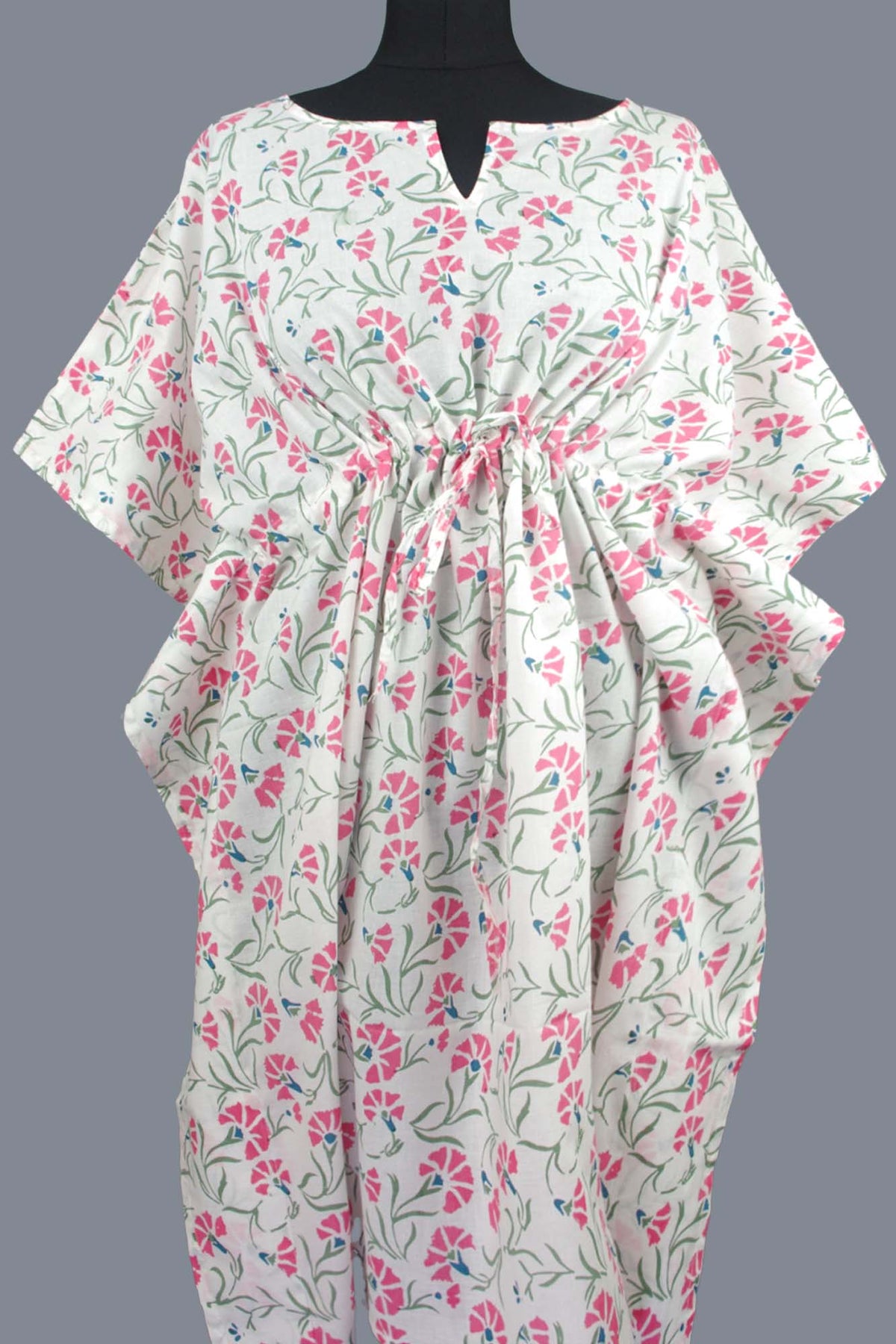 Blockbedruckter Baumwoll-Coverup / Kaftans - Blaue Blätter