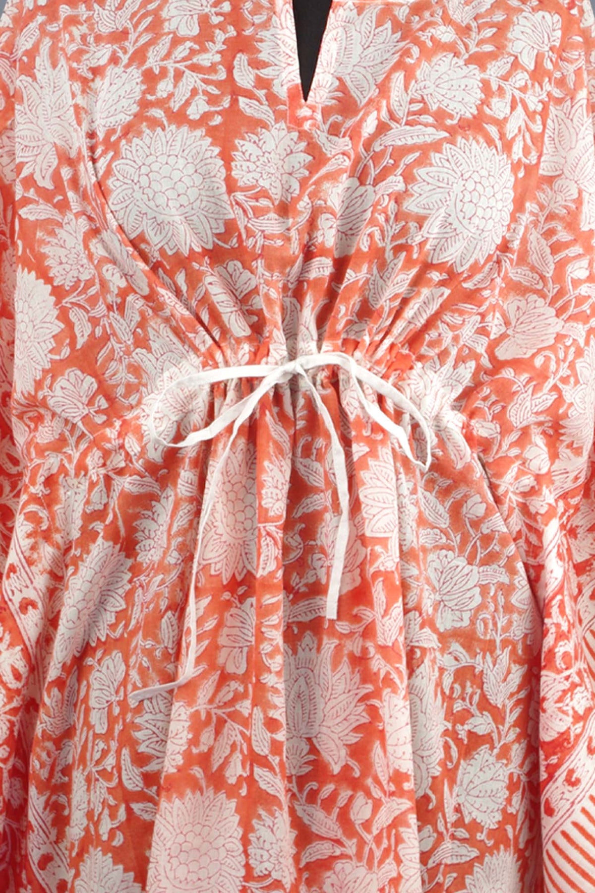 Blockbedruckter Baumwoll-Coverup / Kaftans - Blaue Blätter