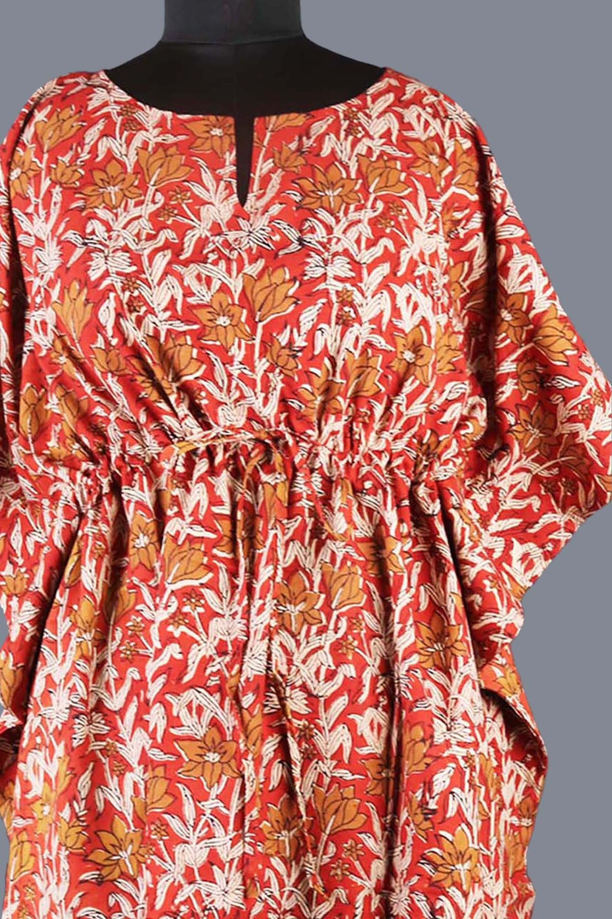 Blockbedruckter Baumwoll-Coverup / Kaftans - Blaue Blätter