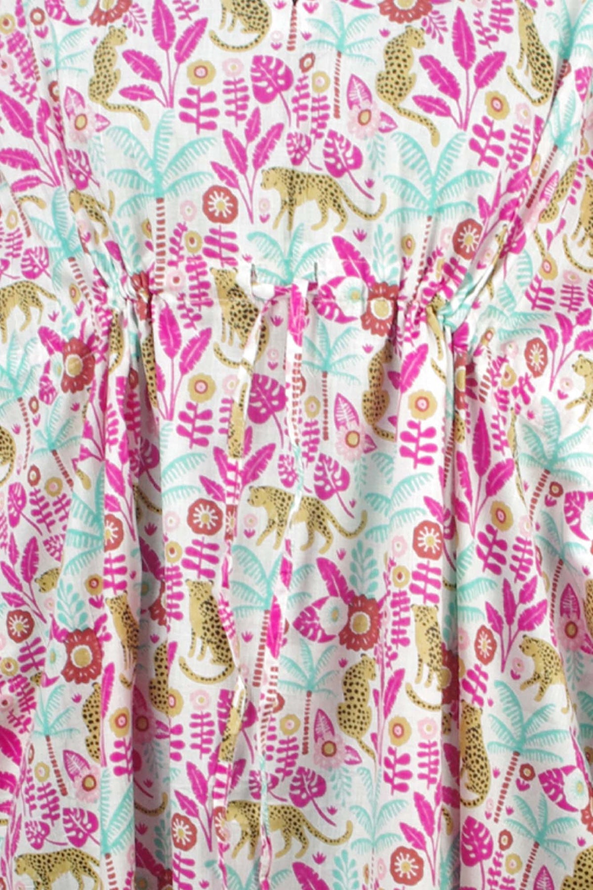 Blockbedruckter Baumwoll-Coverup / Kaftans - Blaue Blätter