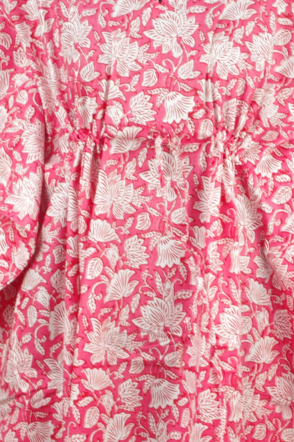 Blockbedruckter Baumwoll-Coverup / Kaftans - Blaue Blätter
