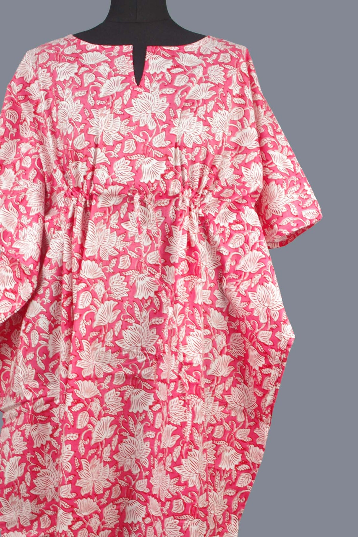 Blockbedruckter Baumwoll-Coverup / Kaftans - Blaue Blätter