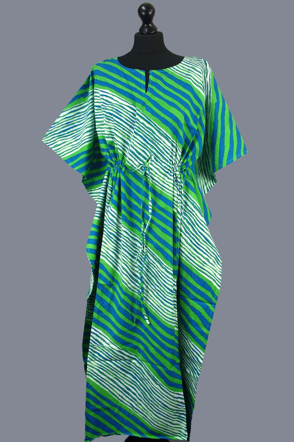 Blockbedruckter Baumwoll-Coverup / Kaftans - Blaue Blätter