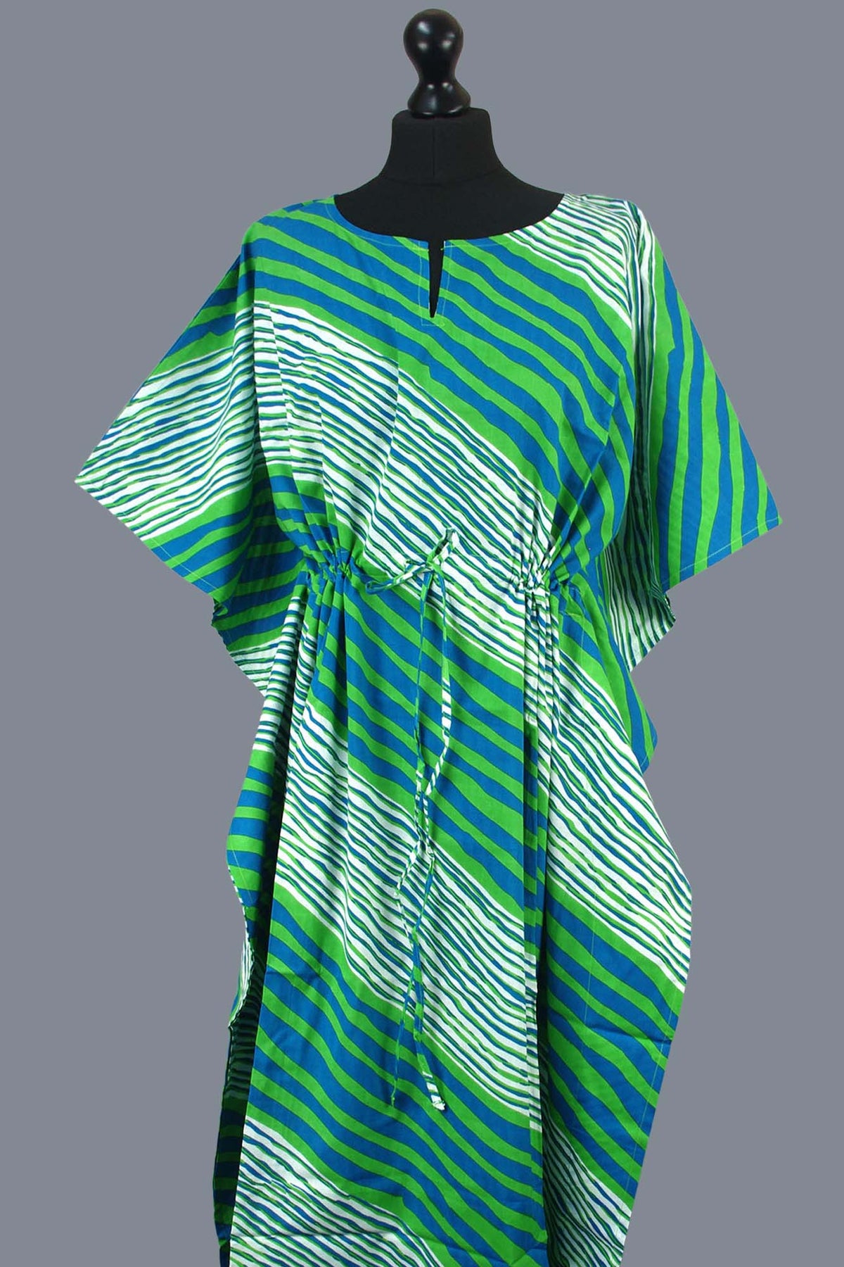 Blockbedruckter Baumwoll-Coverup / Kaftans - Blaue Blätter