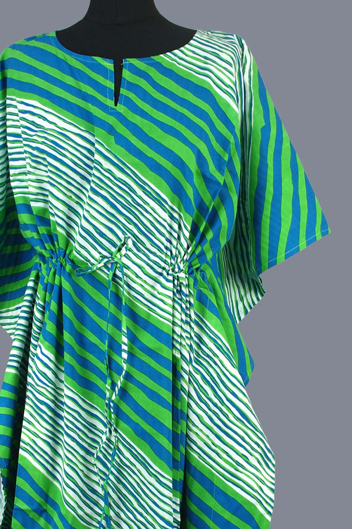 Blockbedruckter Baumwoll-Coverup / Kaftans - Blaue Blätter