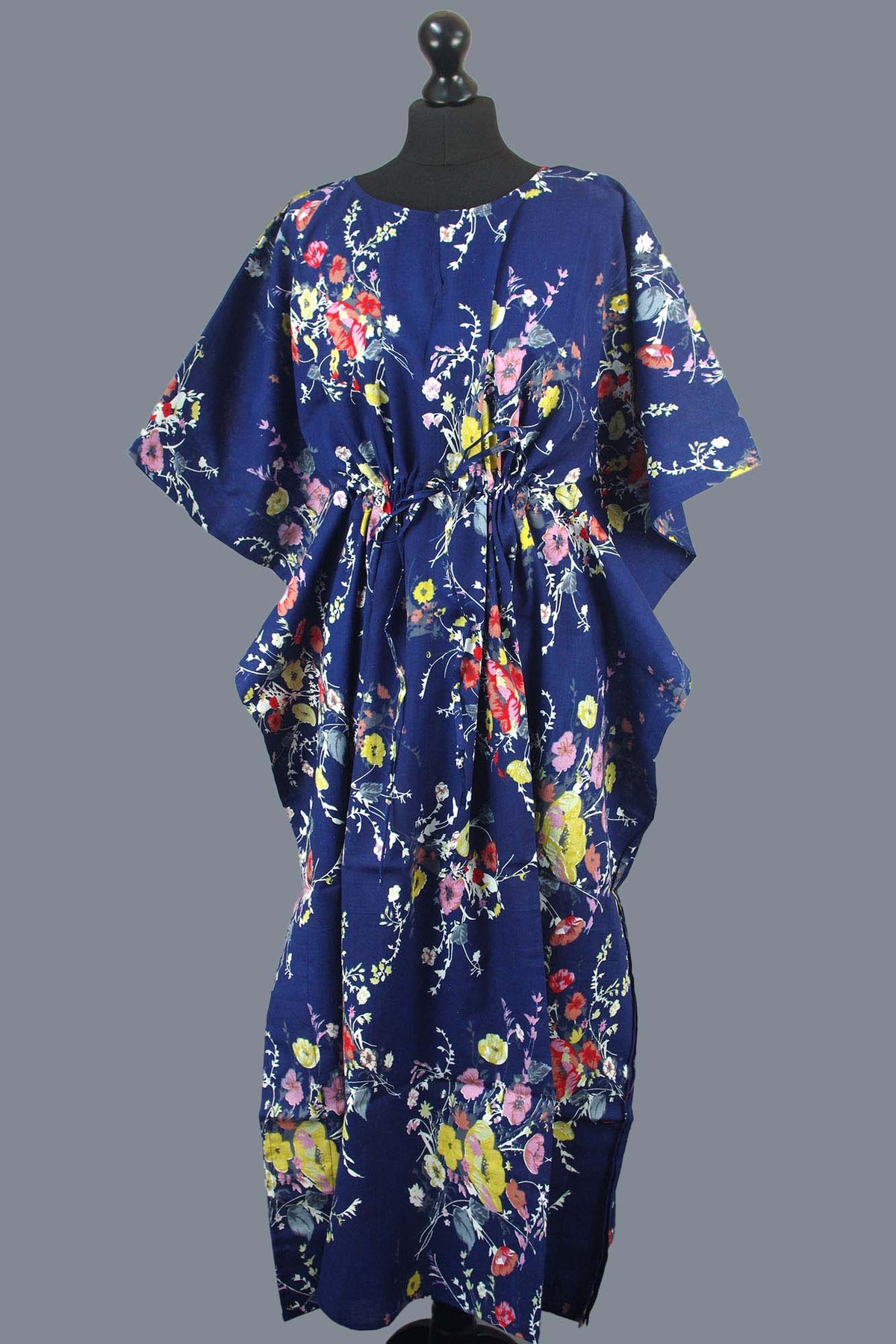 Blockbedruckter Baumwoll-Coverup / Kaftans - Blaue Blätter