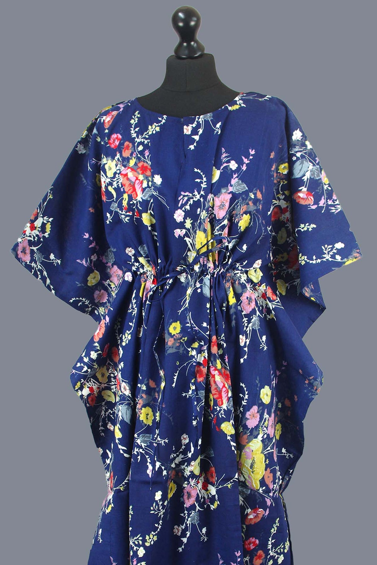 Blockbedruckter Baumwoll-Coverup / Kaftans - Blaue Blätter