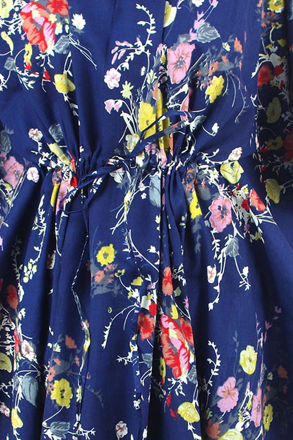 Blockbedruckter Baumwoll-Coverup / Kaftans - Blaue Blätter