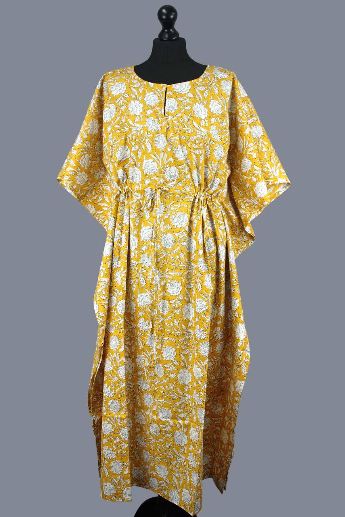 Blockbedruckter Baumwoll-Coverup / Kaftans - Blaue Blätter