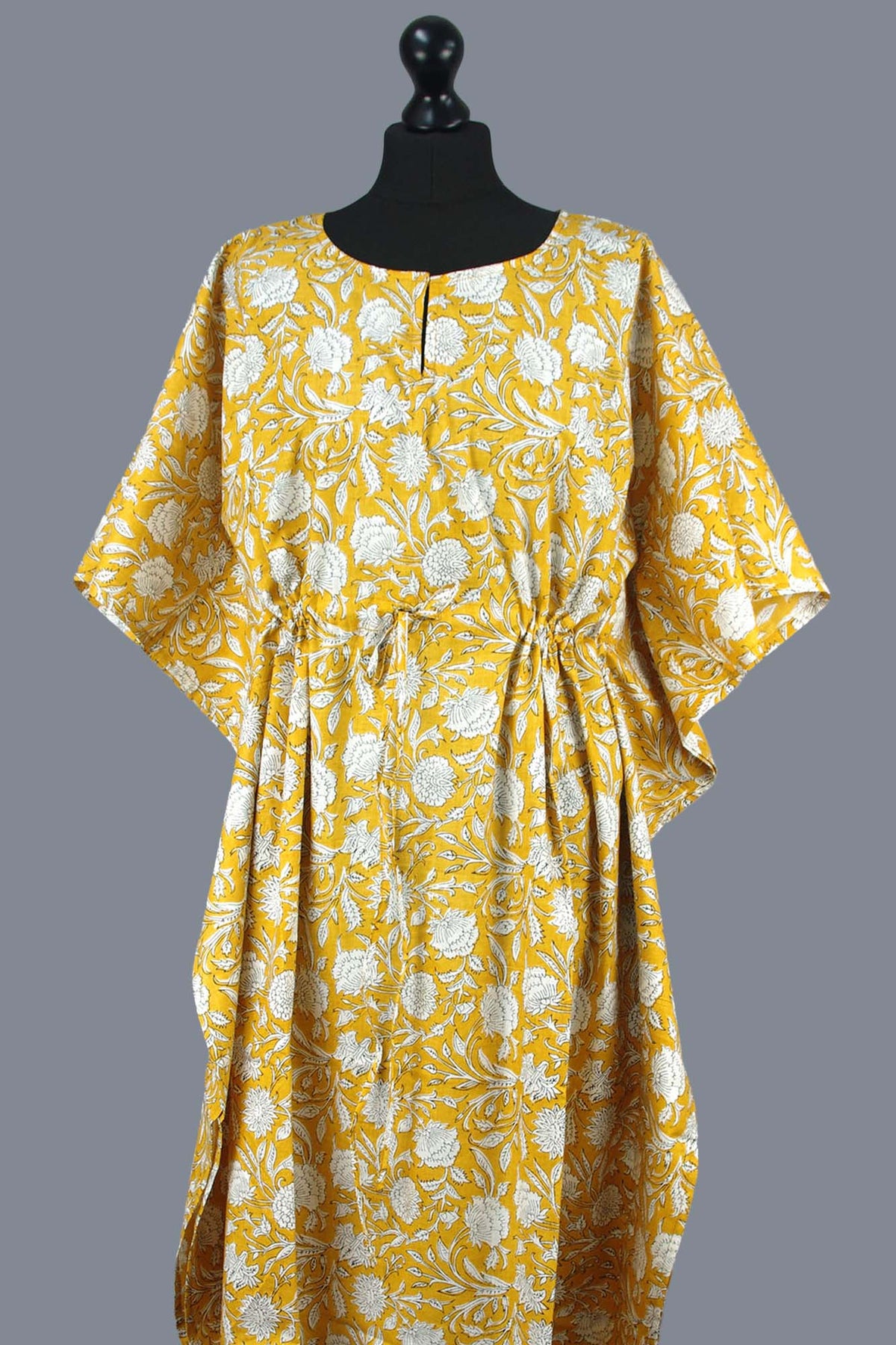 Blockbedruckter Baumwoll-Coverup / Kaftans - Blaue Blätter