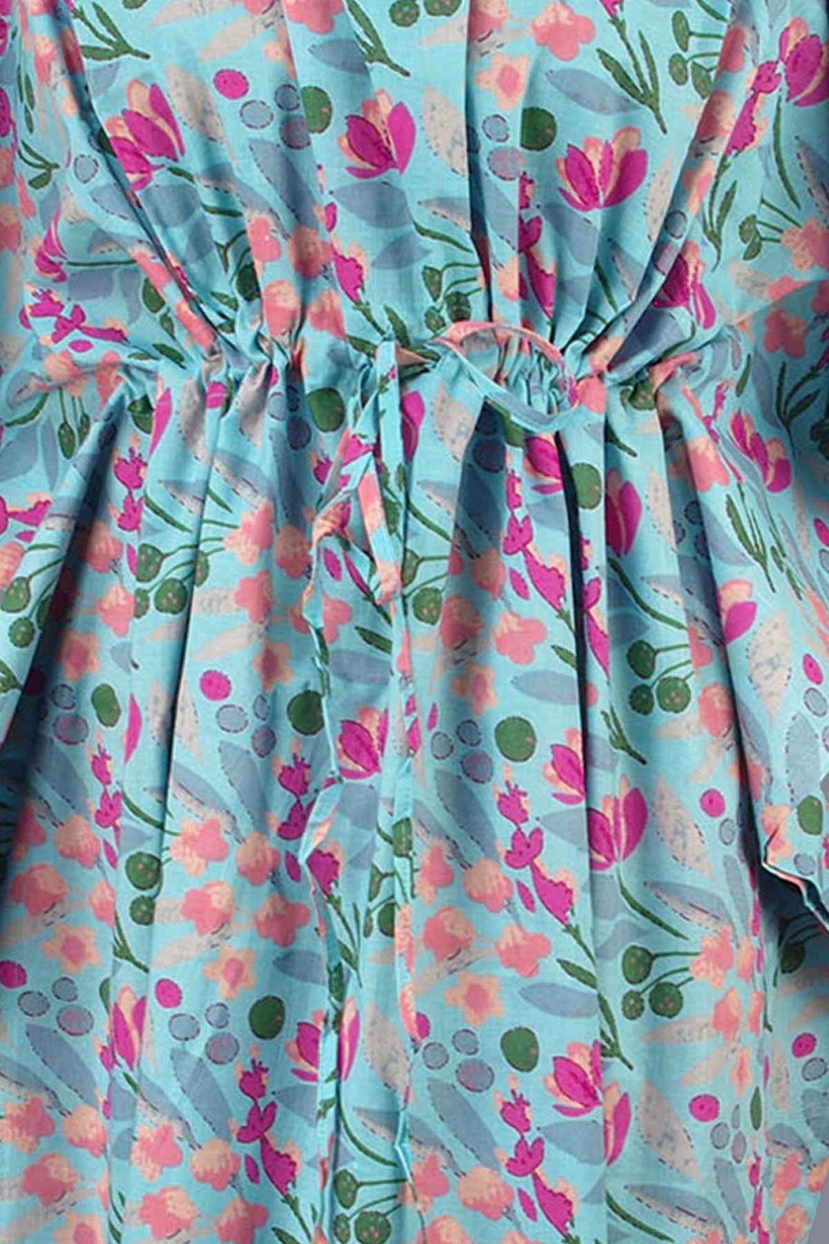 Blockbedruckter Baumwoll-Coverup / Kaftans - Blaue Blätter