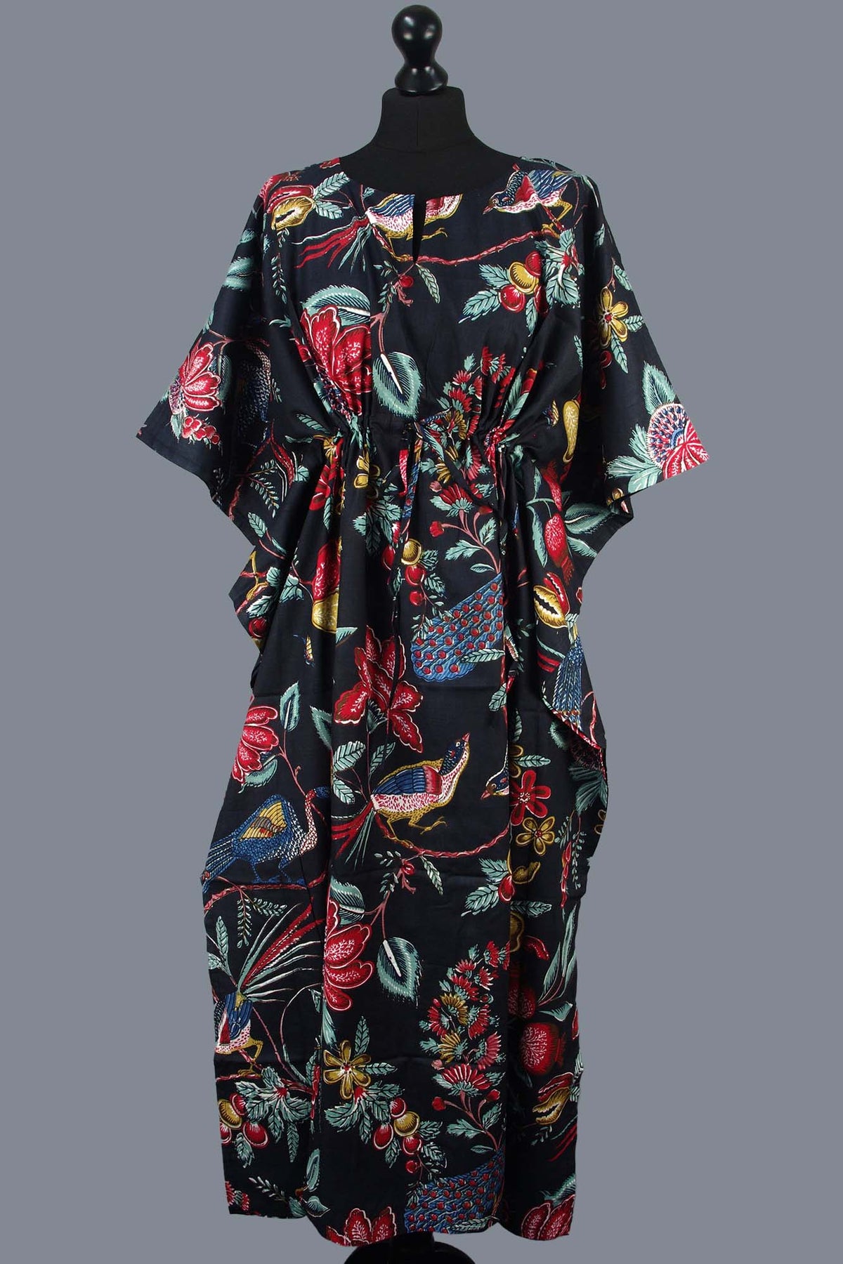 Blockbedruckter Baumwoll-Coverup / Kaftans - Blaue Blätter