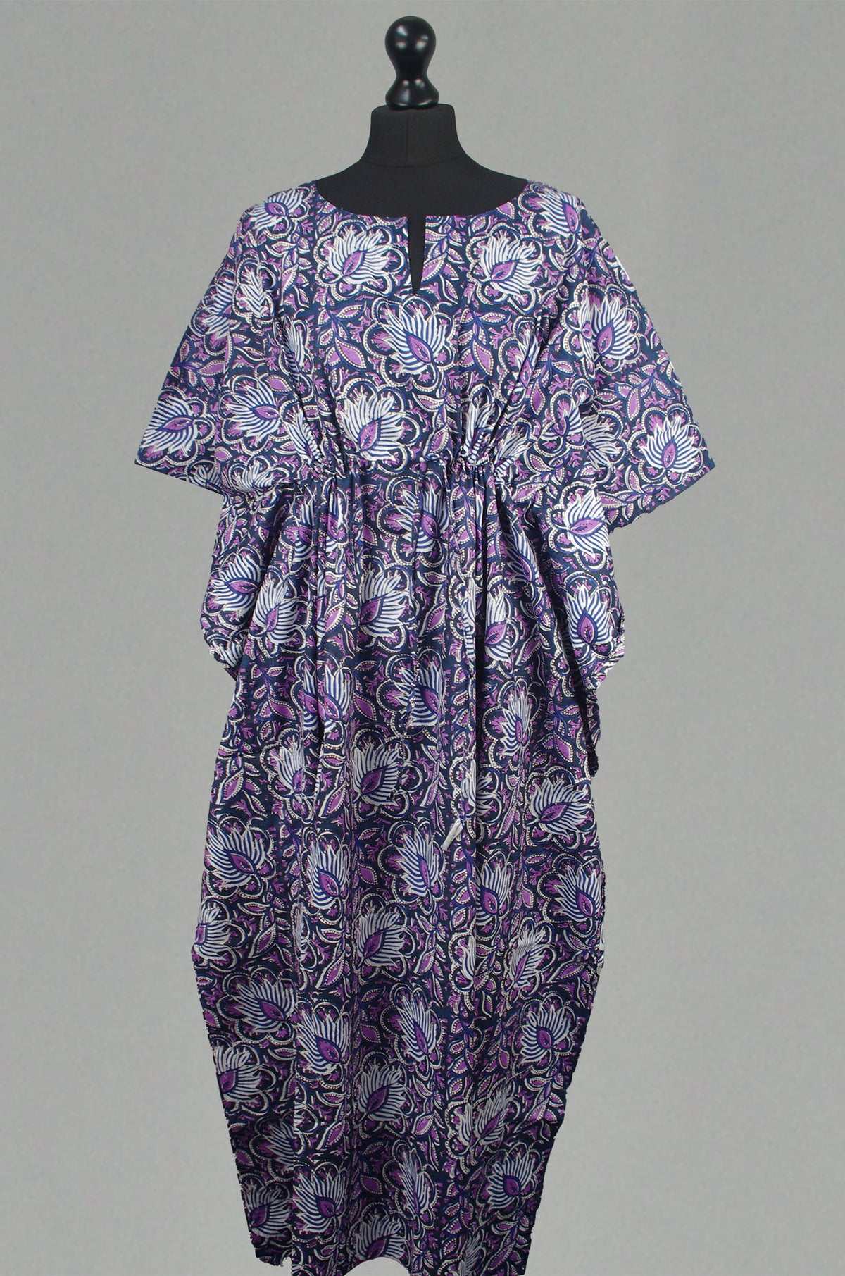 Cotton Long Kaftan - Purple Blue Paisley