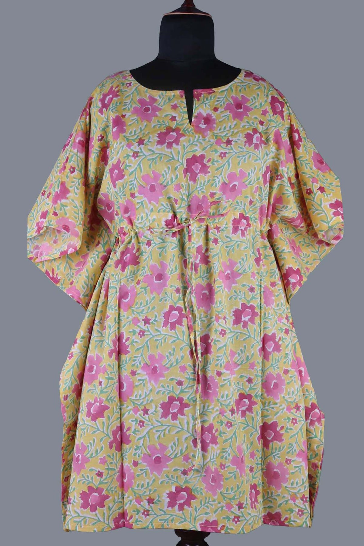 Block Printed Cotton Coverup / Kaftans - Yellow Floral