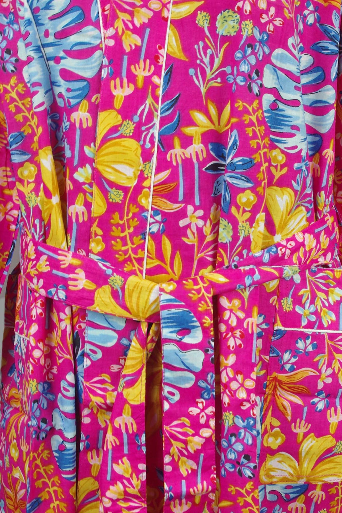 Multi Colour Pink Botanical Cotton Kimono Dressing Gown