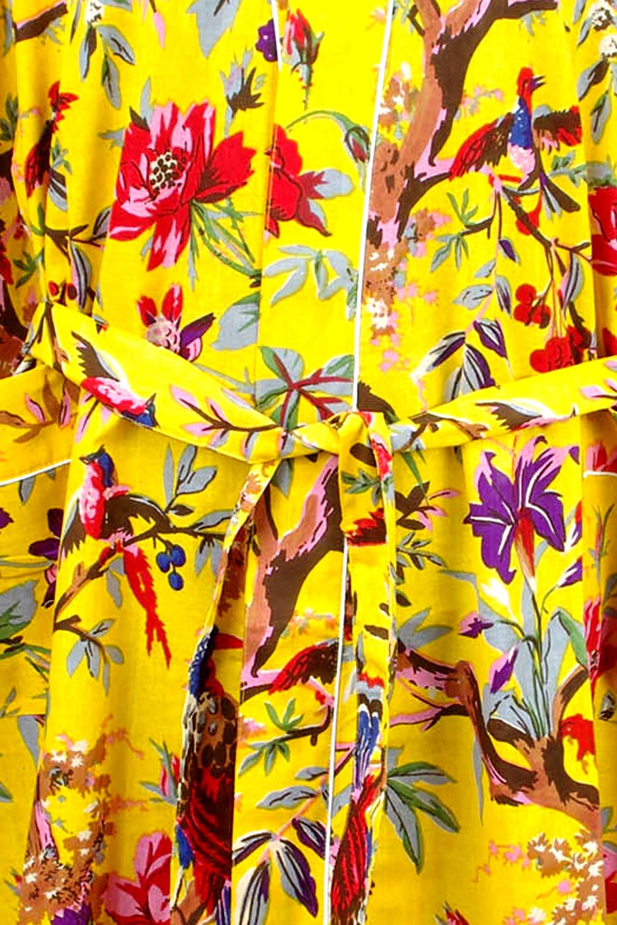 Yellow Birds Tropical Birds Cotton Kimono Dressing Gown