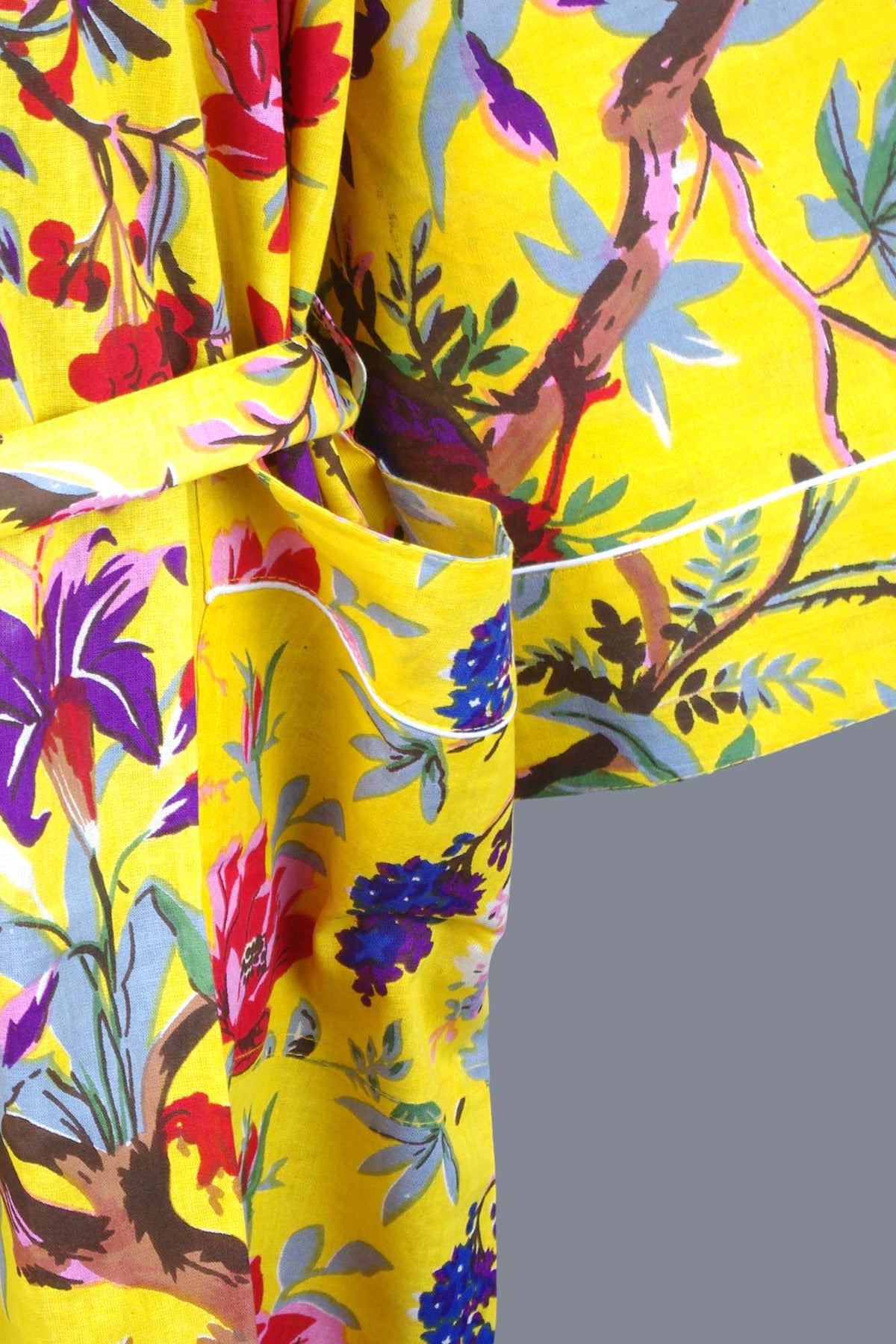 Yellow Birds Tropical Birds Cotton Kimono Dressing Gown