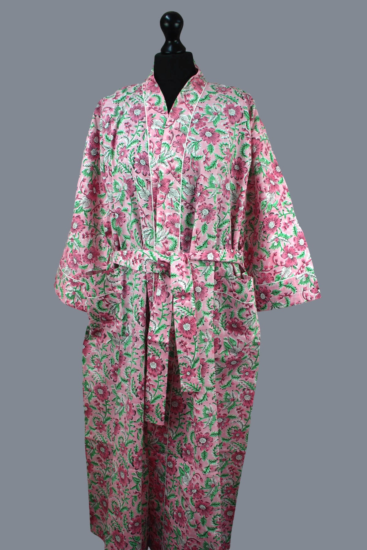 Pink Floral Cotton Kimono Dressing Gown