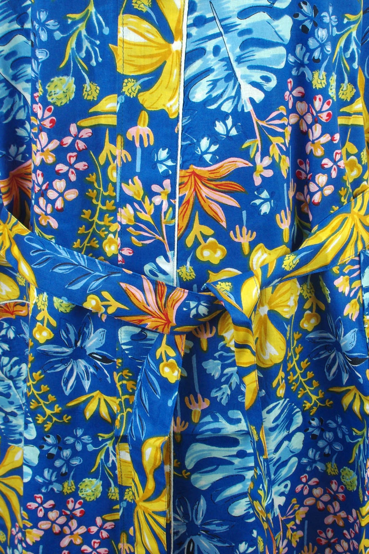 Ocean Blue Floral Cotton Kimono Dressing Gown