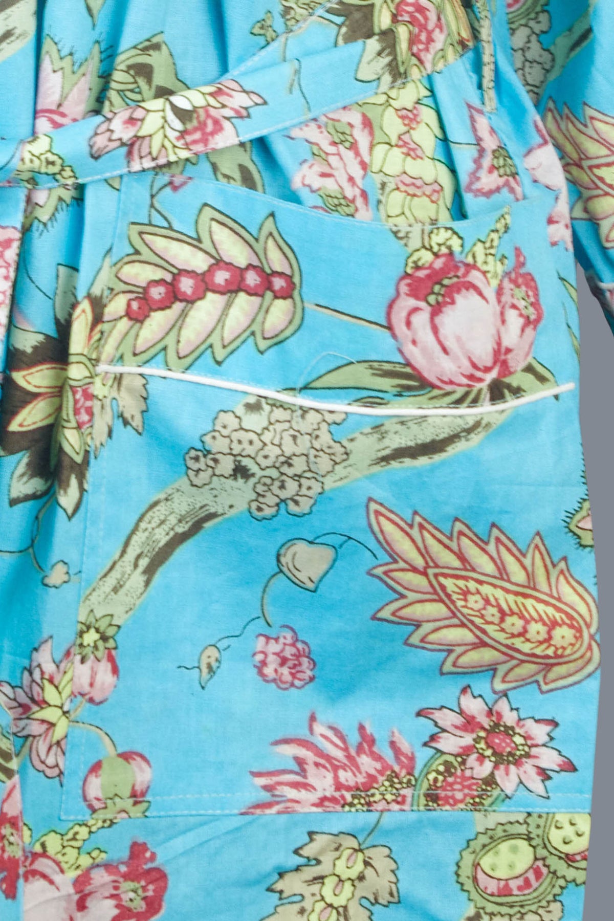 Wildflowers On Blue Base Cotton Kimono Dressing Gown