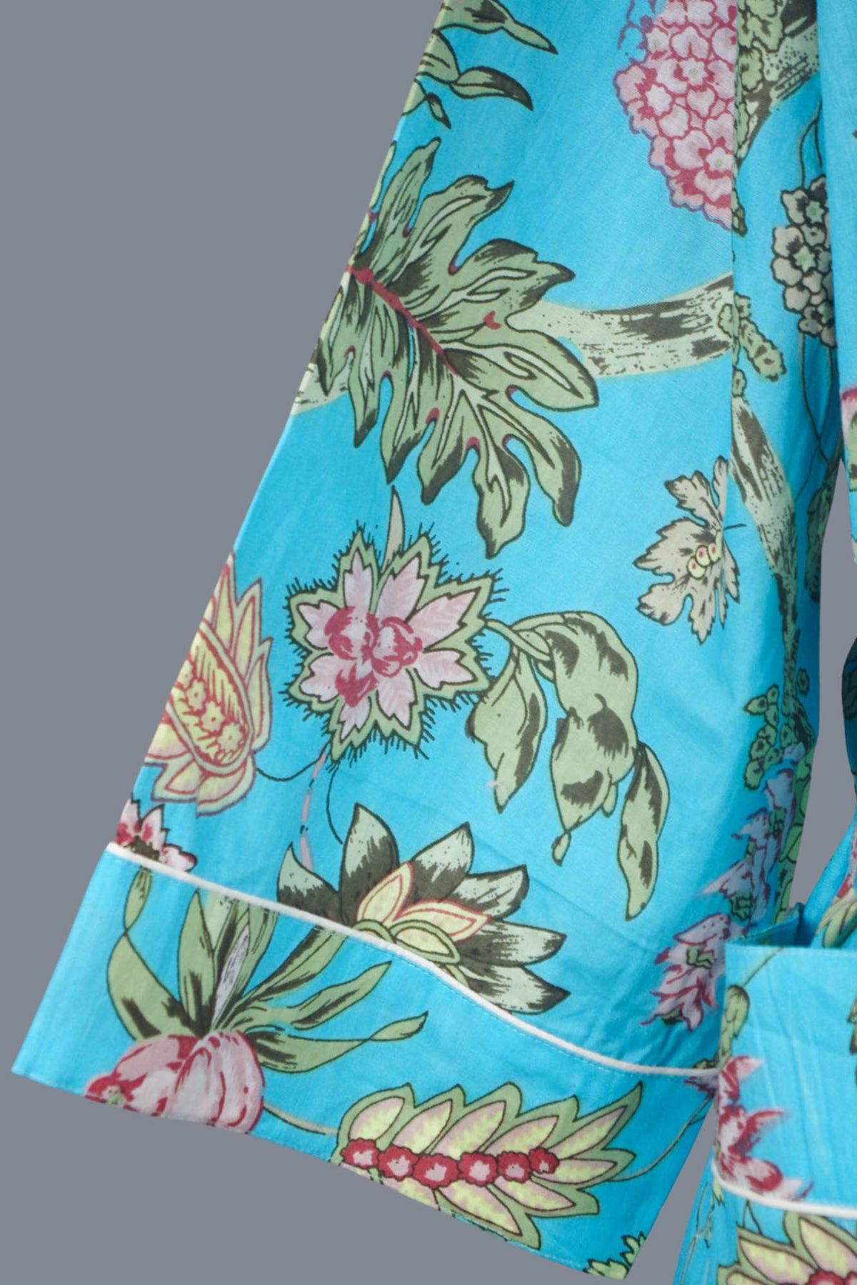 Wildflowers On Blue Base Cotton Kimono Dressing Gown