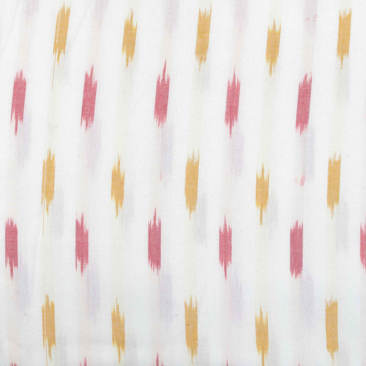 Ikat Hand Woven Cotton Fabric Design - White With Red & Mustard Yellow Weaves